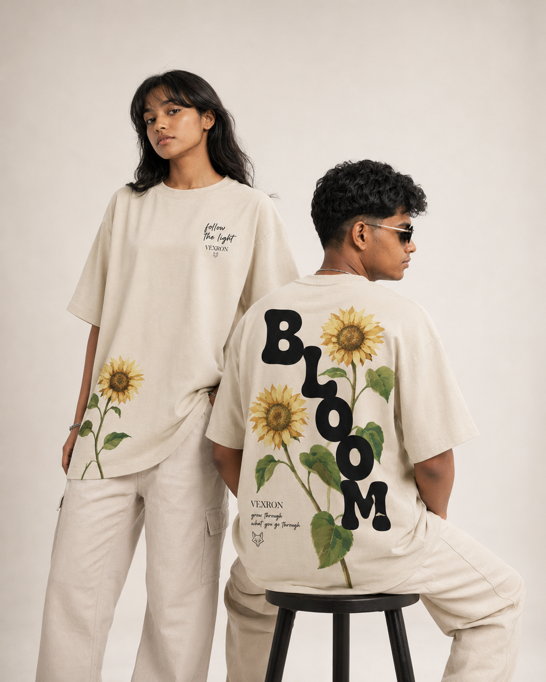 Vexron Bloom Sunflower Graphic Oversized T-Shirt for Men & Women | 100% Cotton | 220 GSM