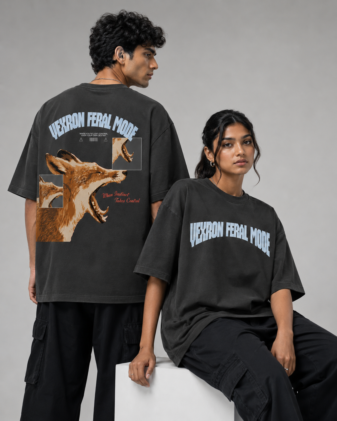 Feral Mode Wolf Graphic Oversized T-Shirt for Men & Women | 100% Cotton | 220 GSM