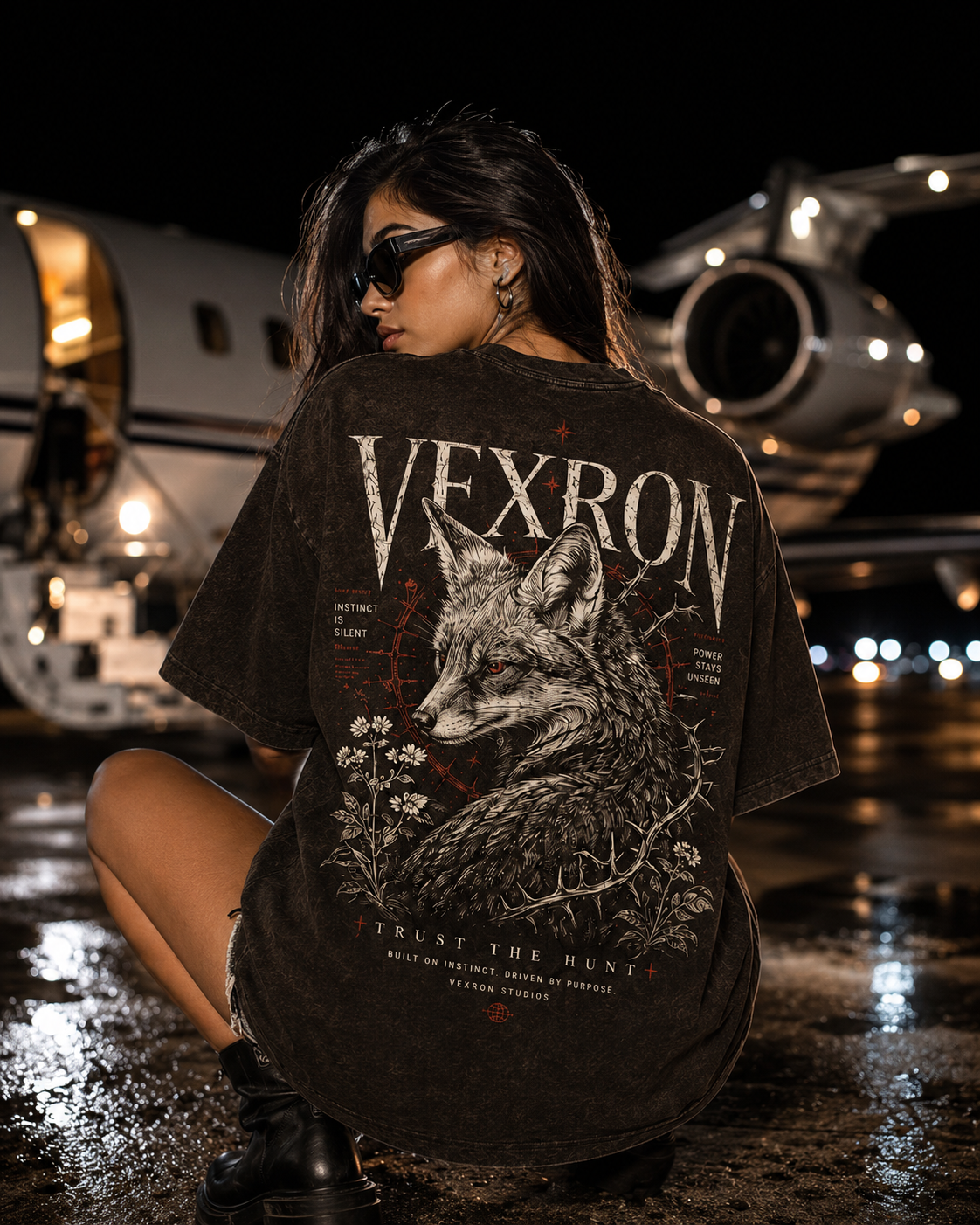 Vexron Trust the Hunt Wolf Graphic Oversized T-Shirt for Men & Women | 100% Cotton | 220 GSM
