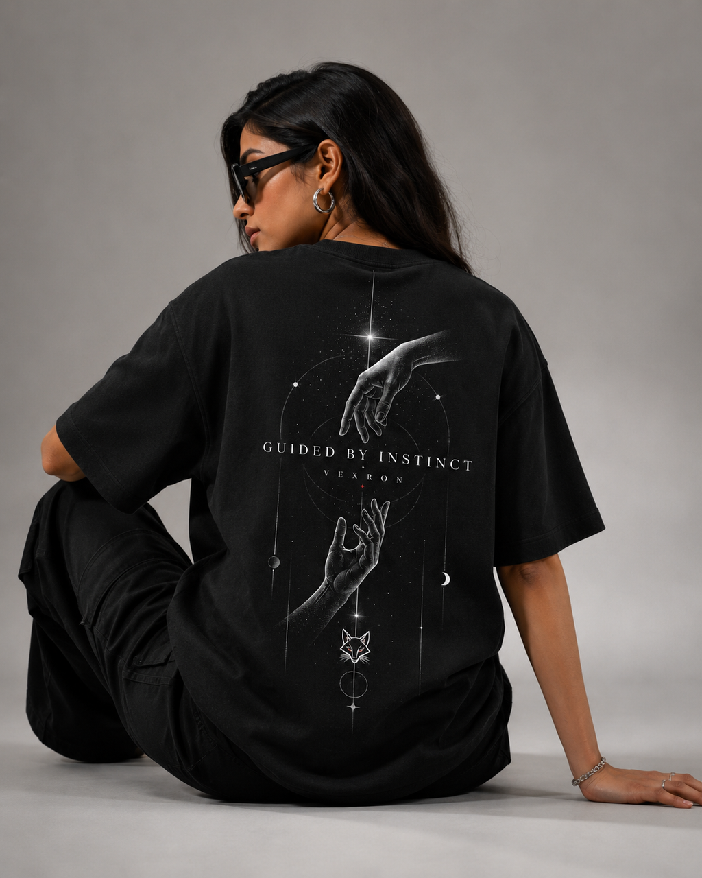 Vexron Celestial Hands Graphic Oversized Back Print T-Shirt | Premium Cotton | 220 GSM