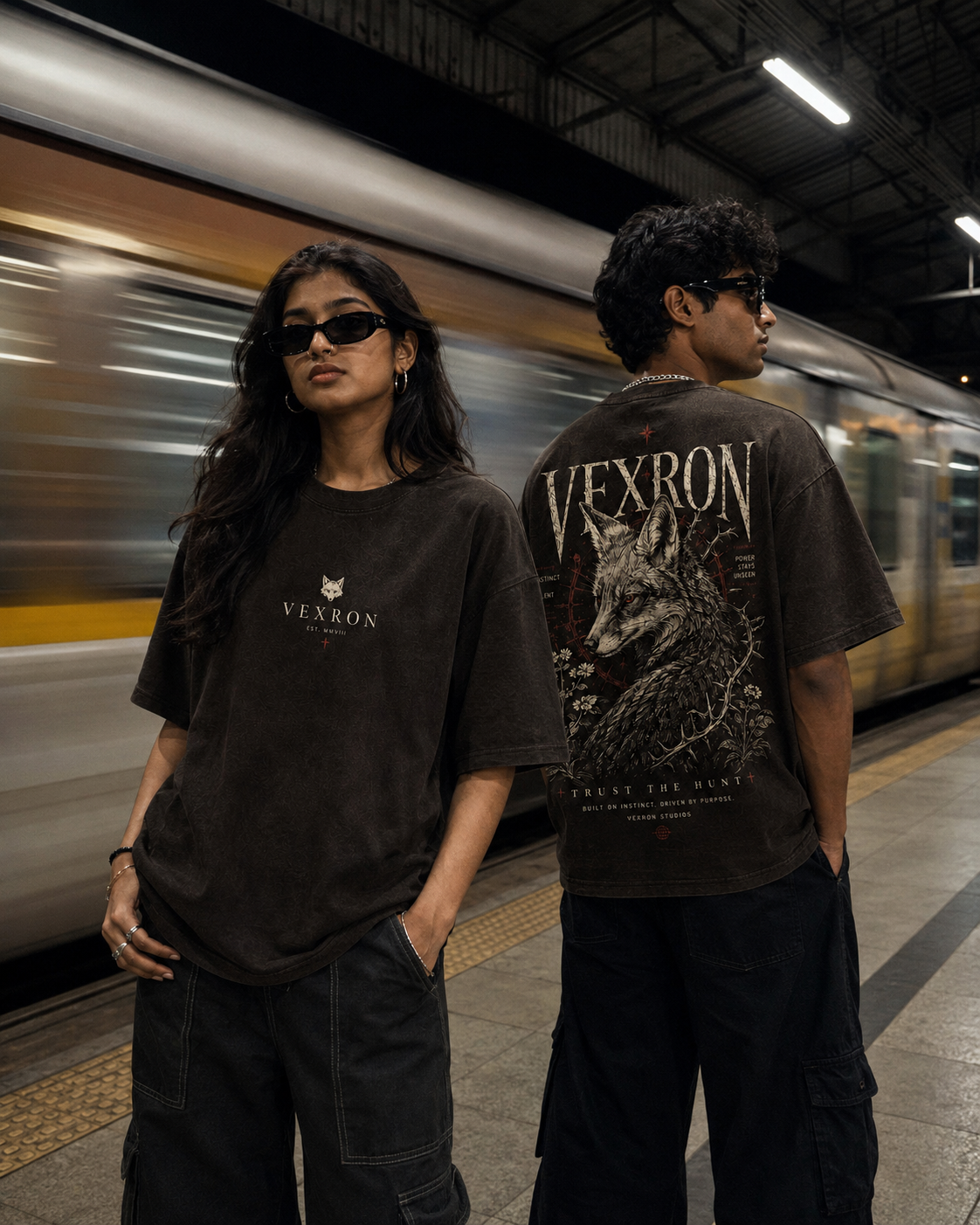 Vexron Trust the Hunt Wolf Graphic Oversized T-Shirt for Men & Women | 100% Cotton | 220 GSM