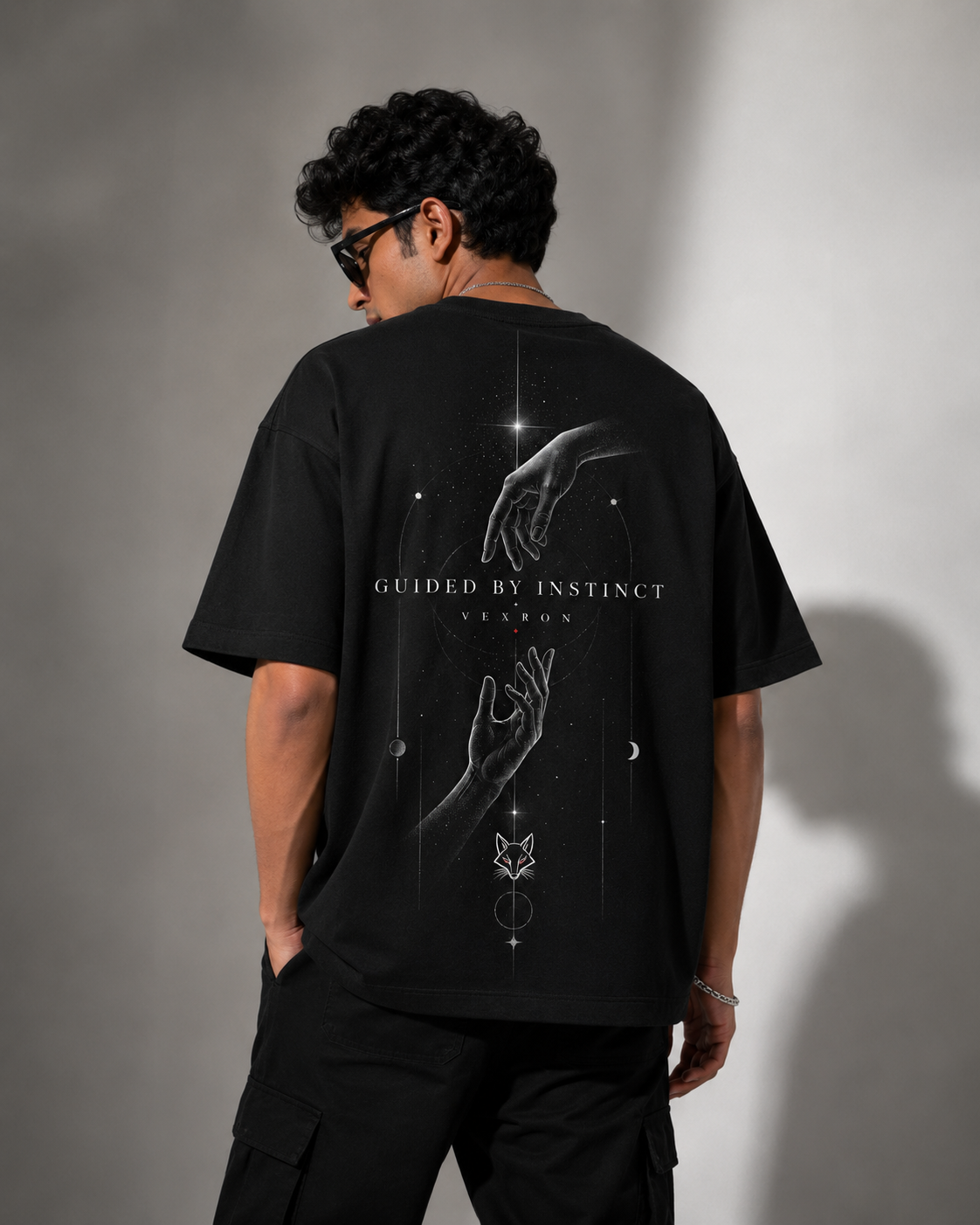 Vexron Celestial Hands Graphic Oversized Back Print T-Shirt | Premium Cotton | 220 GSM