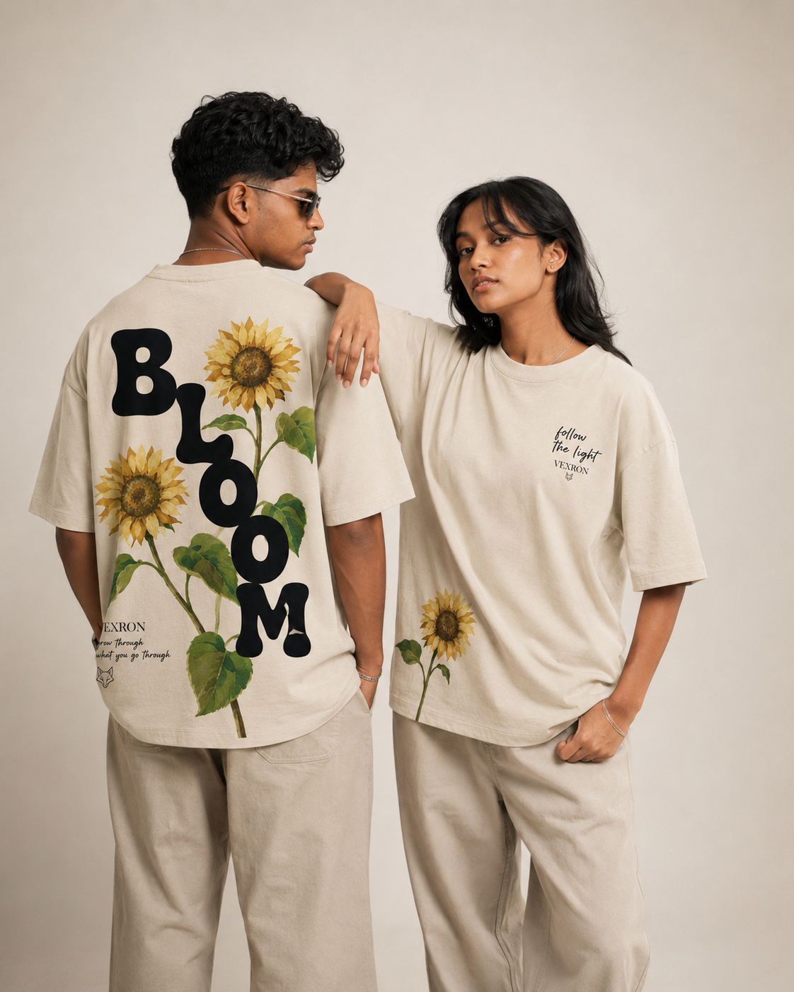 Vexron Bloom Sunflower Graphic Oversized T-Shirt for Men & Women | 100% Cotton | 220 GSM