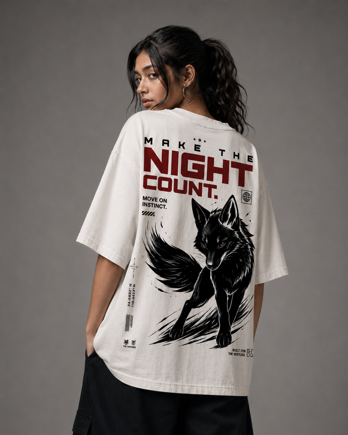 Make The Night Count Wolf Graphic Oversized T-Shirt for Men & Women | 100% Cotton | 220 GSM