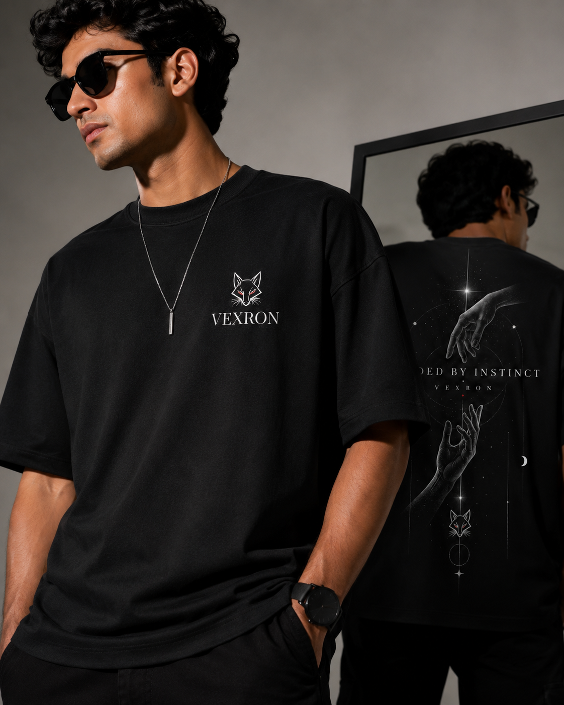 Vexron Celestial Hands Graphic Oversized Back Print T-Shirt | Premium Cotton | 220 GSM