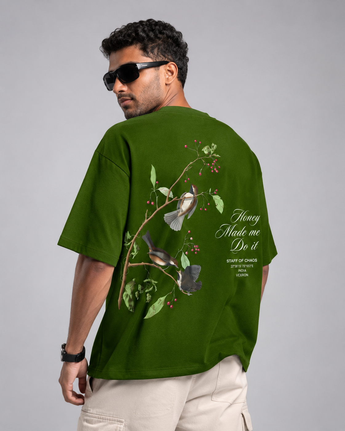Vexron Nature-Inspired Bird Graphic Oversized Back Print T-Shirt | Premium Cotton | 220 GSM