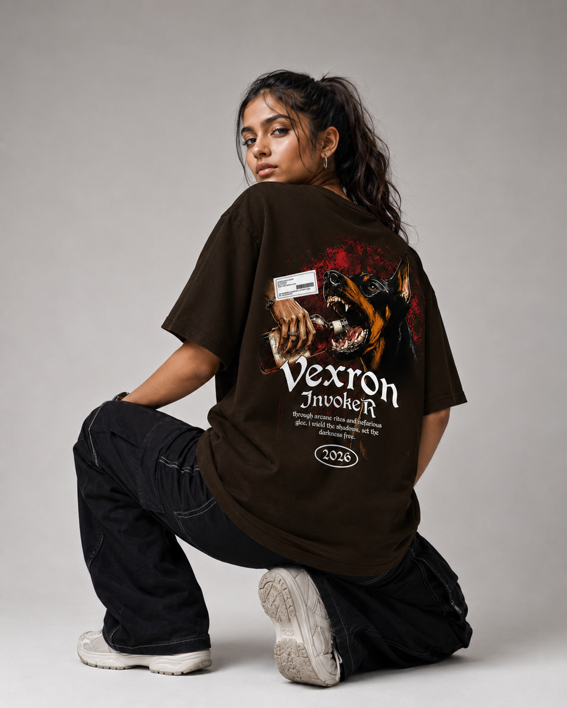 Vexron Doberman Streetwear Oversized Back Print T-Shirt | Premium Cotton | 220 GSM