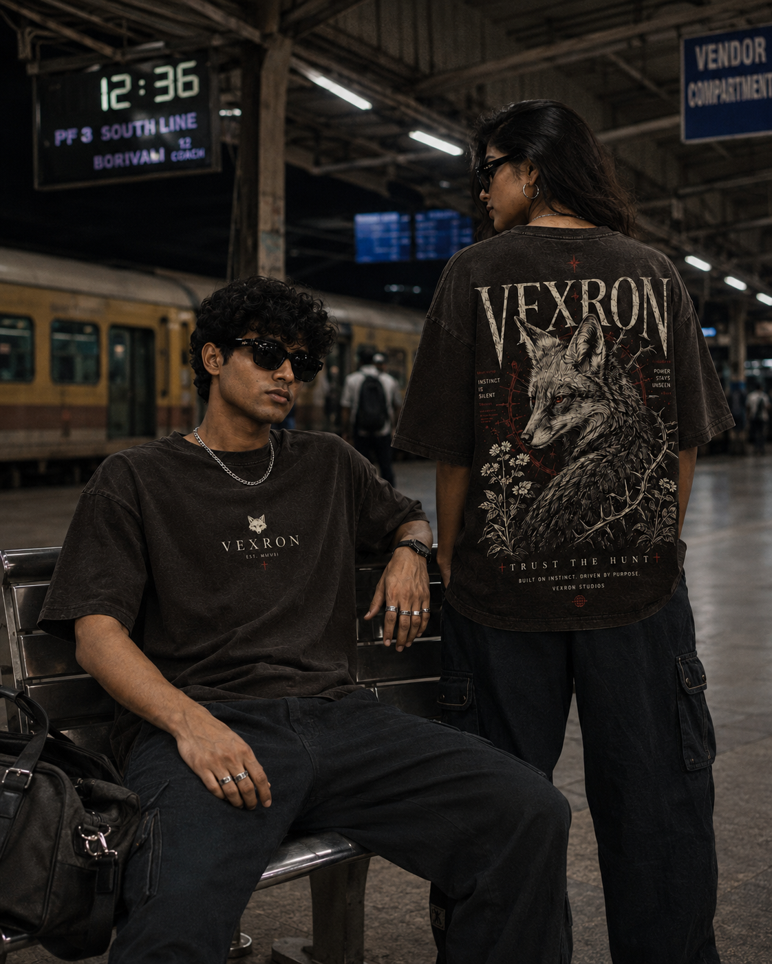 Vexron Trust the Hunt Wolf Graphic Oversized T-Shirt for Men & Women | 100% Cotton | 220 GSM