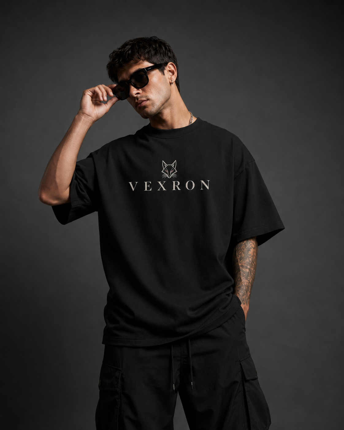 Vexron Black Wolf Graphic Back Print Oversized T-Shirt | Premium Cotton | 220 GSM