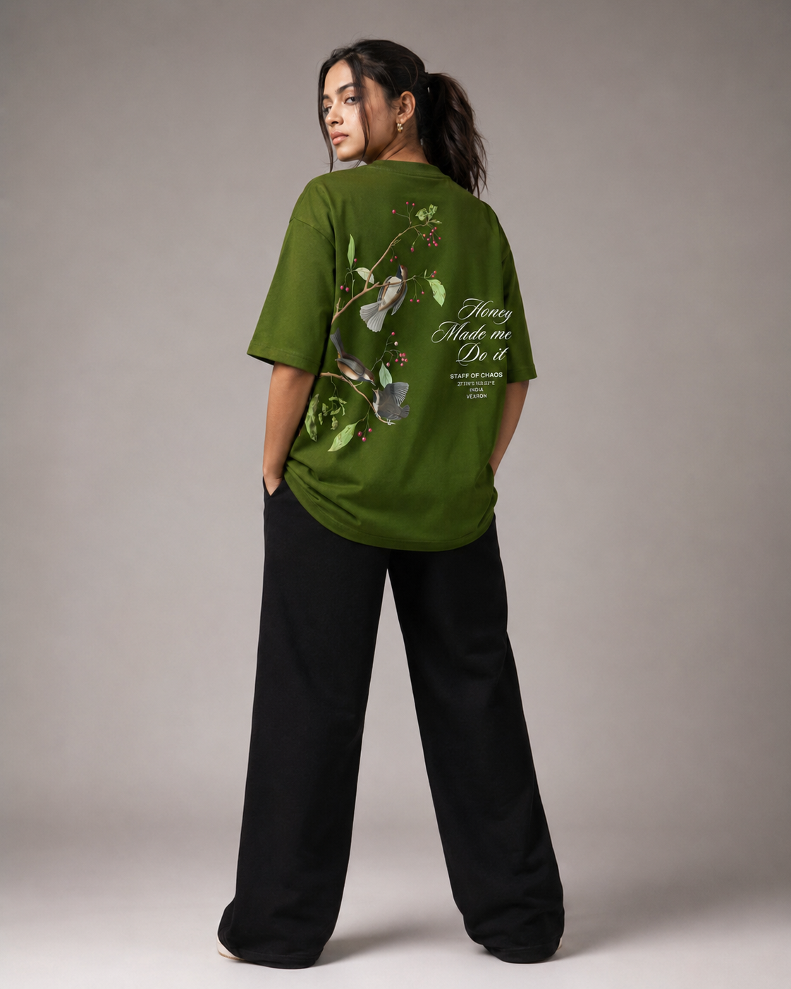 Vexron Nature-Inspired Bird Graphic Oversized Back Print T-Shirt | Premium Cotton | 220 GSM
