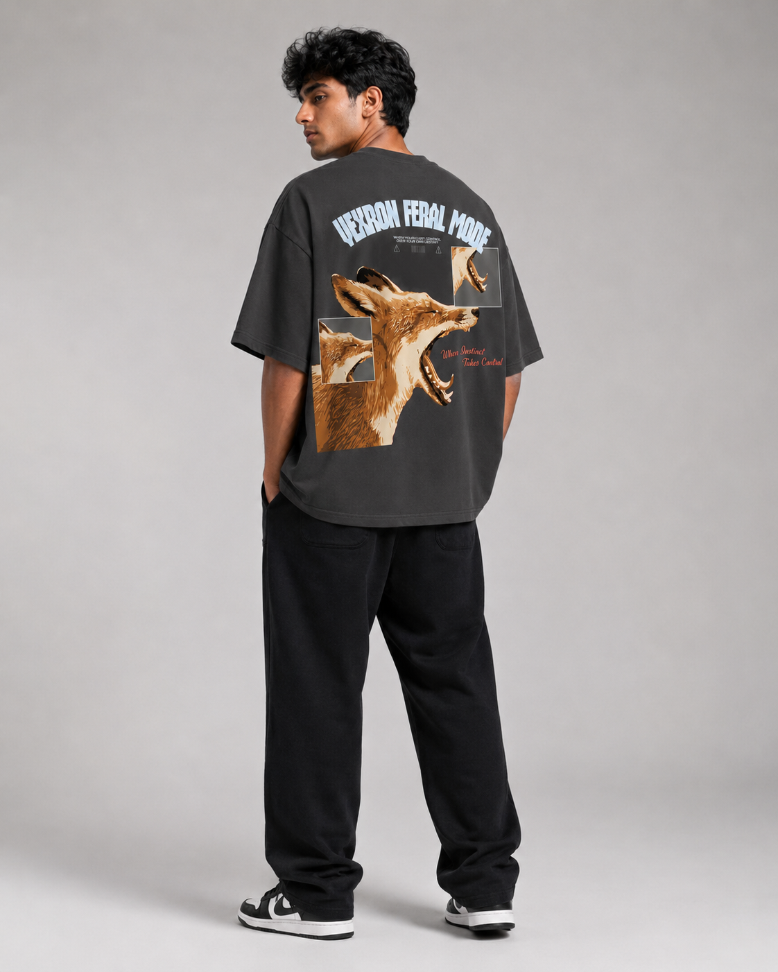 Feral Mode Wolf Graphic Oversized T-Shirt for Men & Women | 100% Cotton | 220 GSM