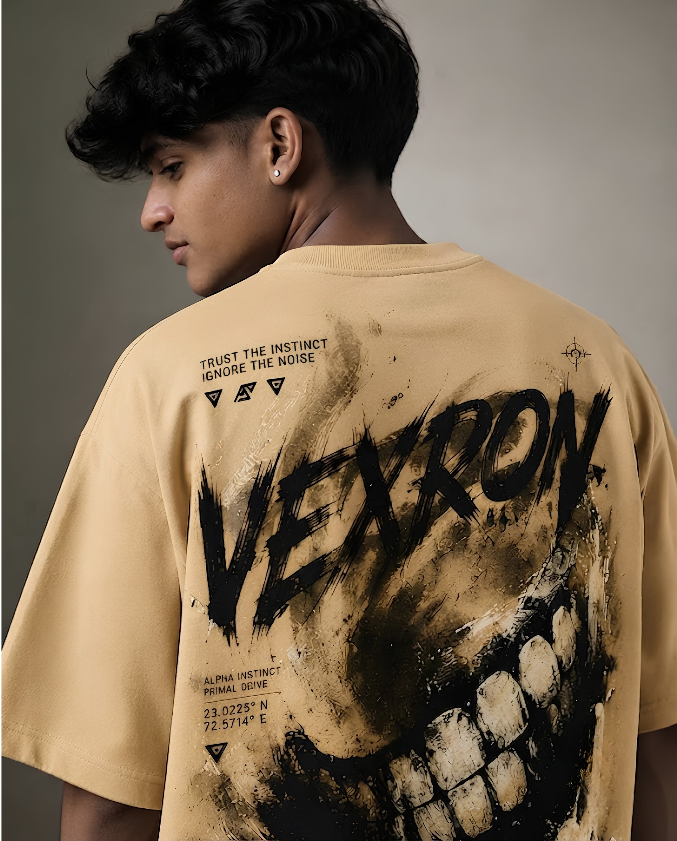 Vexron Skull Graffiti Graphic Oversized Back Print T-Shirt | Premium Cotton | 220 GSM