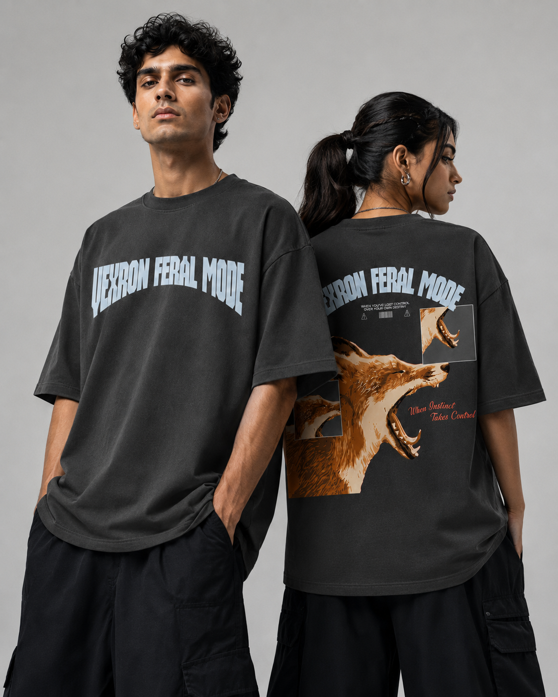 Feral Mode Wolf Graphic Oversized T-Shirt for Men & Women | 100% Cotton | 220 GSM
