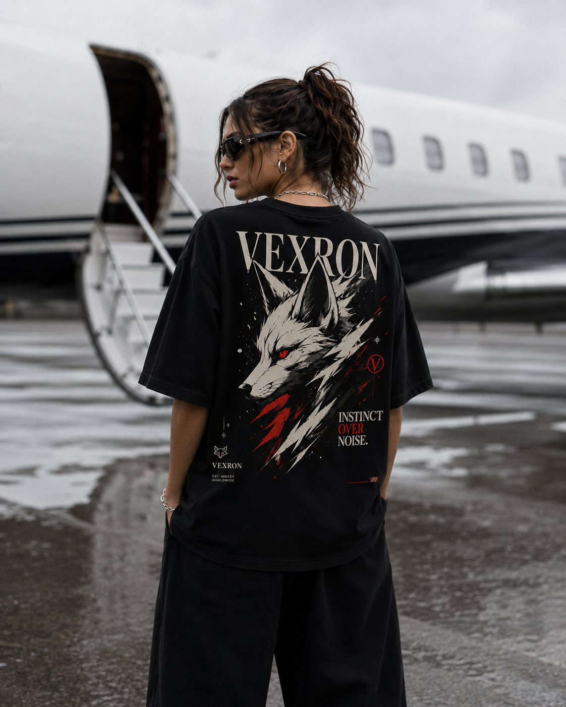 Vexron Black Wolf Graphic Back Print Oversized T-Shirt | Premium Cotton | 220 GSM