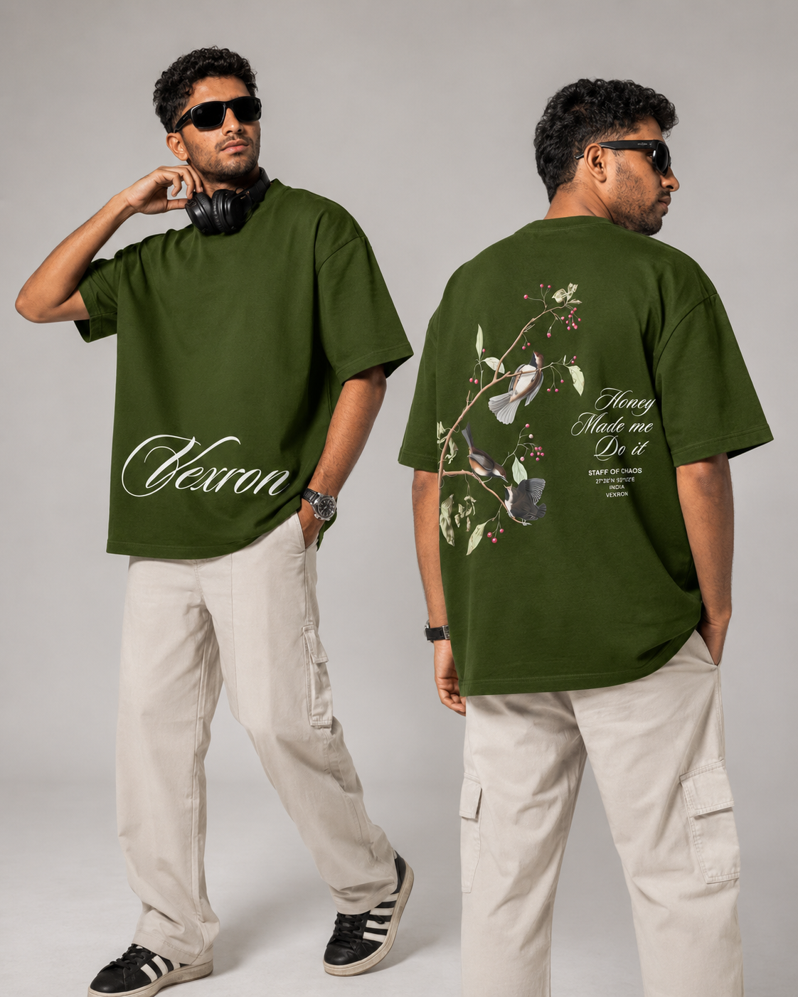 Vexron Nature-Inspired Bird Graphic Oversized Back Print T-Shirt | Premium Cotton | 220 GSM