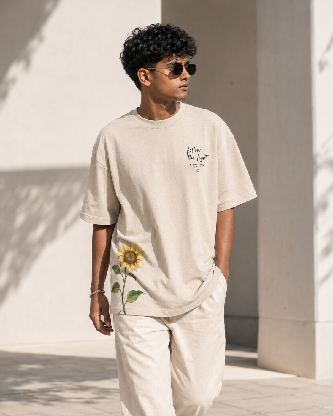 Vexron Bloom Sunflower Graphic Oversized T-Shirt for Men & Women | 100% Cotton | 220 GSM