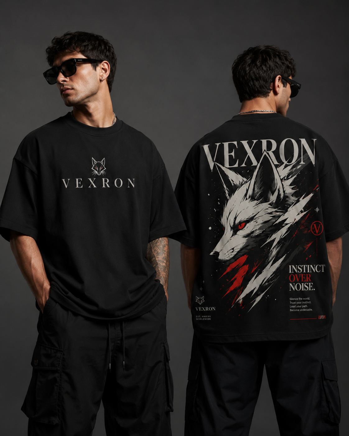 Vexron Black Wolf Graphic Back Print Oversized T-Shirt | Premium Cotton | 220 GSM