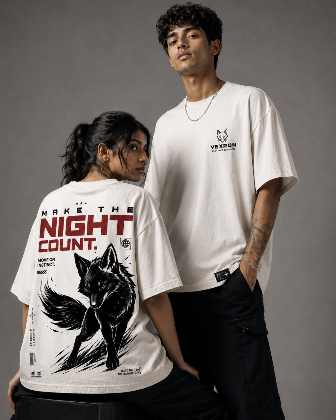 Make The Night Count Wolf Graphic Oversized T-Shirt for Men & Women | 100% Cotton | 220 GSM
