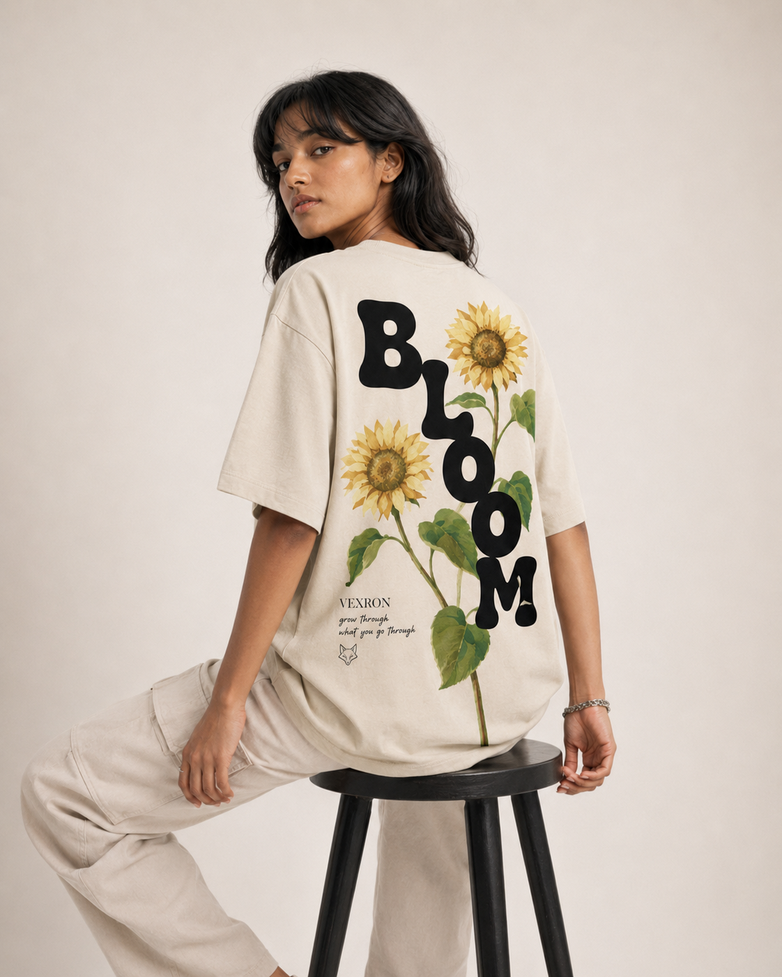 Vexron Bloom Sunflower Graphic Oversized T-Shirt for Men & Women | 100% Cotton | 220 GSM
