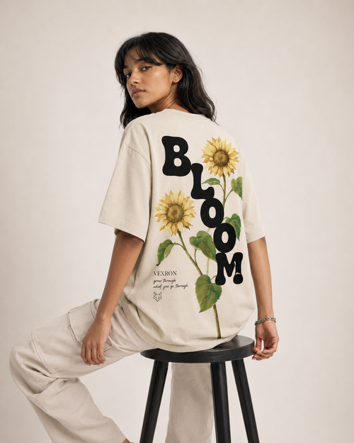 Vexron Bloom Sunflower Graphic Oversized T-Shirt for Men & Women | 100% Cotton | 220 GSM
