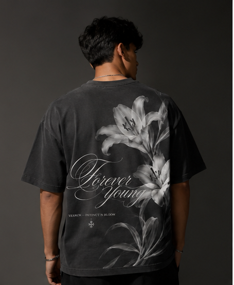 Vexron Forever Young Lily Graphic Oversized T-Shirt for Men & Women | 100% Cotton | 220 GSM