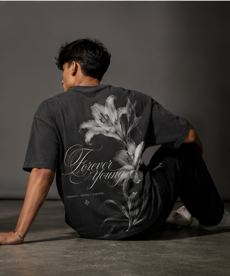 Vexron Forever Young Lily Graphic Oversized T-Shirt for Men & Women | 100% Cotton | 220 GSM